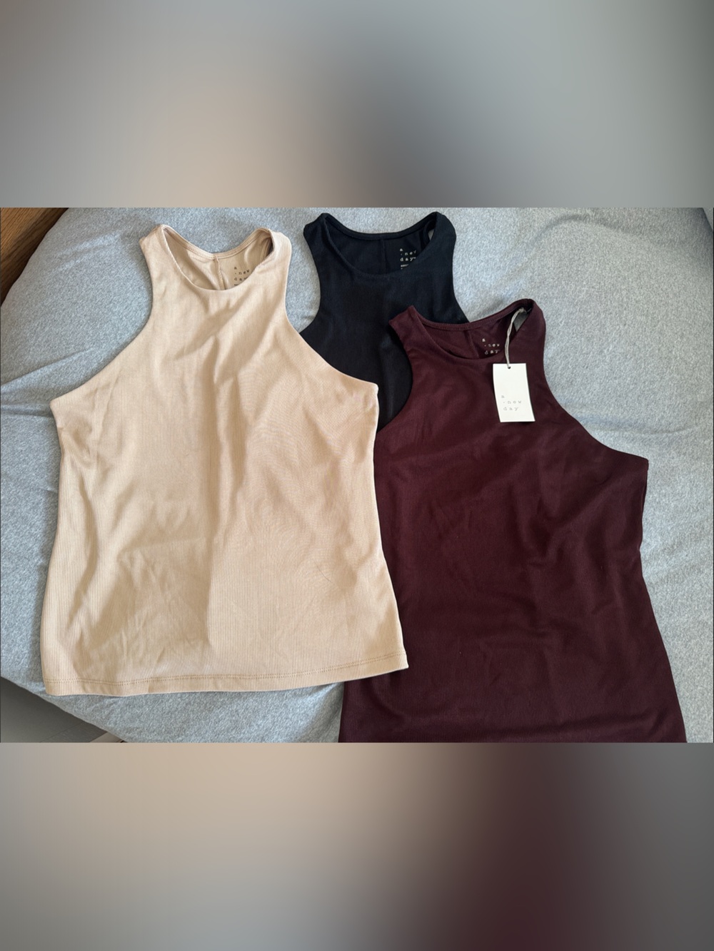 a new day Ribbed Tank Top Trio - Beige, Black, Burgundy
